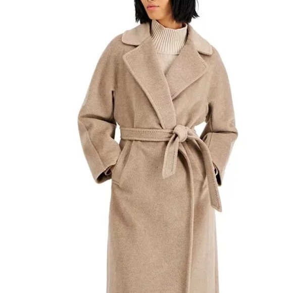 Max Mara Australian Wool Drape Wrap Belted Coat Taupe XS - Picture 1 of 6